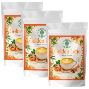 Golden Latte Andes Tea 200 g (Leche Dorada). Mezcla en polvo elaborada con cúrcuma, canela Ceylán, jengibre, coco natural y pimienta negra. Ideal para preparar una bebida cremosa, cálida y aromática en pocos minutos. Perfecto para disfrutar caliente o frío. Disponible en Andes Tea con despacho a todo Chile.