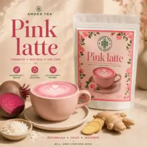 Pink Latte Andes Tea, latte con betarraga, coco y jengibre