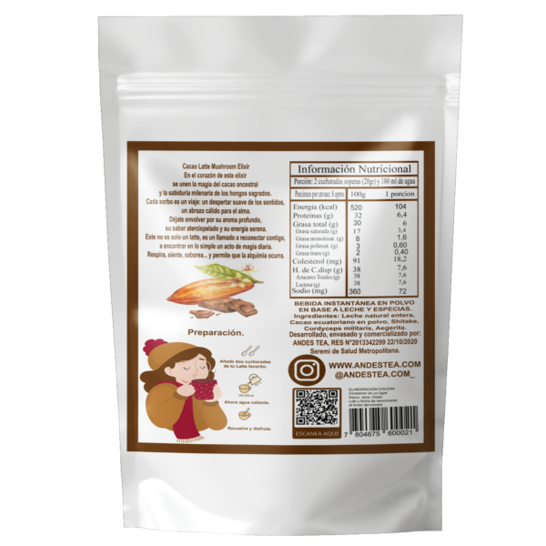 Cacao latte mushroom elixir Andes Tea Chile
