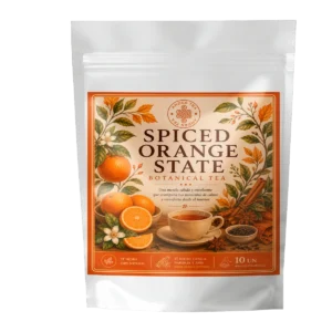Té Spiced Orange State Andes Tea en bolsitas piramidales con té negro, naranja, canela y anís estrella.
