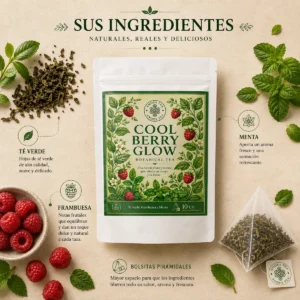 Té Green Pineapple Grove Andes Tea en bolsitas piramidales con té verde, piña, manzana verde y jengibre.