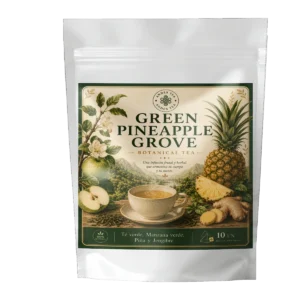 Té Green Pineapple Grove Andes Tea en bolsitas piramidales con té verde, piña, manzana verde y jengibre.