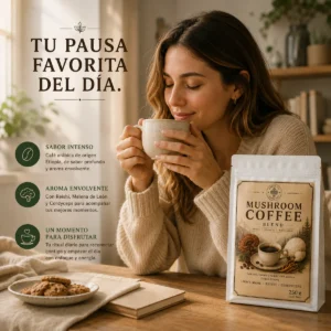 Mushroom Coffee Blend Andes Tea café molido con Reishi, Melena de León y Cordyceps.