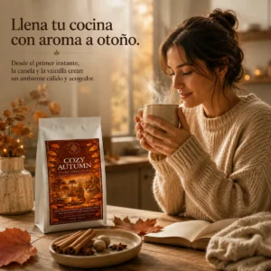 Café Cozy Autumn Andes Tea en envase de 250 g con café molido especiado de otoño, canela, vainilla, nuez moscada y clavo de olor.