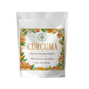 Cúrcuma en Polvo Andes Tea elaborada a partir de raíz de Curcuma.